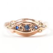 ANTIQUE HALLMARKED 9CT GOLD SAPPHIRE & DIAMOND RING