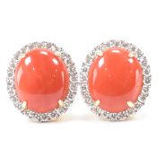 PAIR OF 18CT GOLD CORAL & DIAMOND EARRINGS