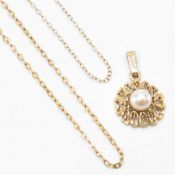 VINTAGE GOLD & CULTURED PEARL PENDANT & CHAINS