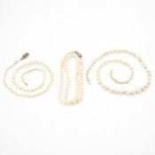 THREE VINTAGE CULTURED PEARL NECKLACES