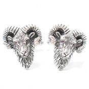 PAIR OF SILVER & RED STONE RAMS HEAD CUFFLINKS