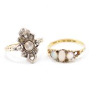 TWO ANTIQUE GOLD RINGS - OPAL & PANEL RING
