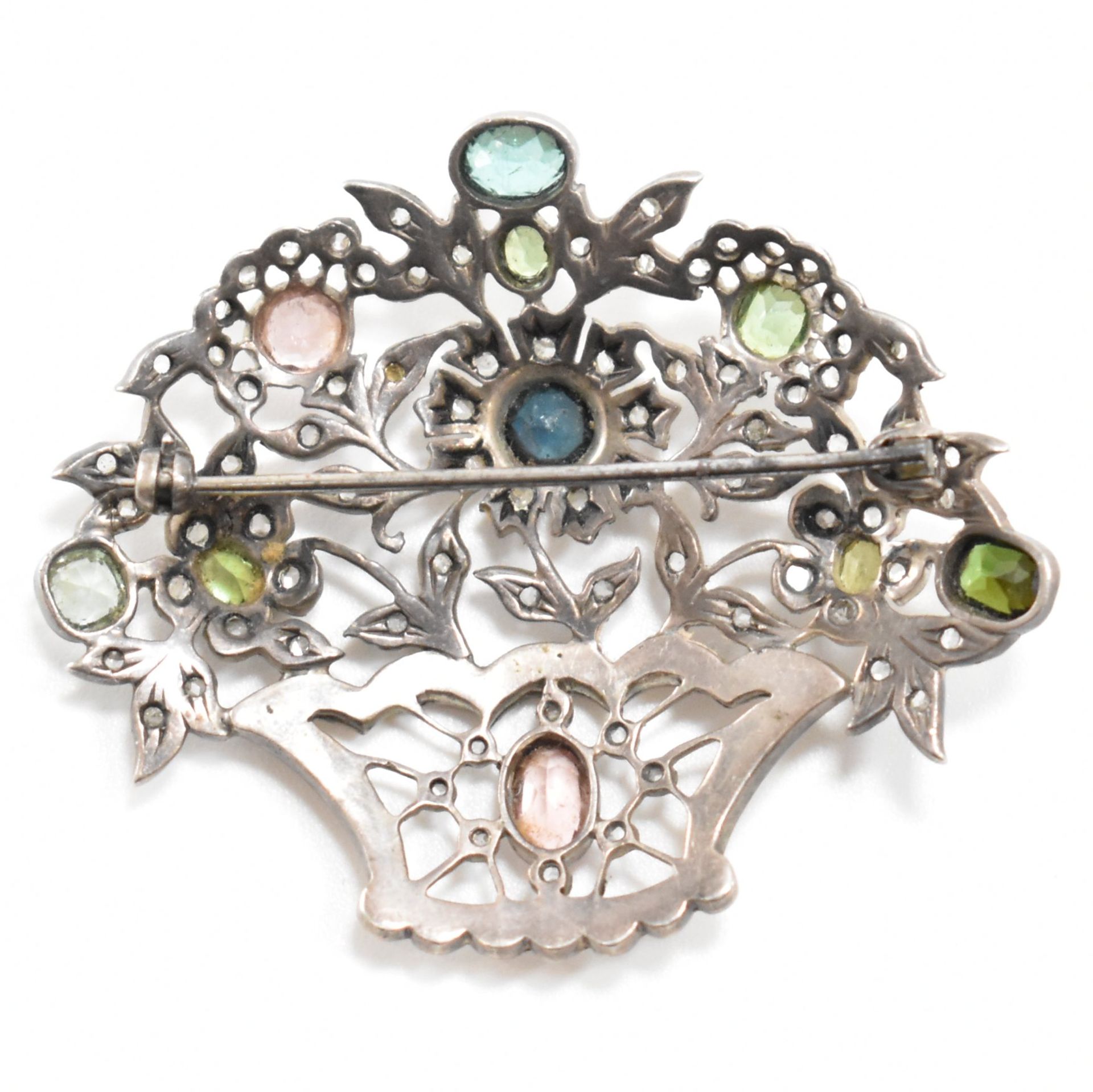 ANTIQUE SILVER DIAMOND & GEMSTONE FLORAL BROOCH - Bild 2 aus 5