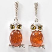 PAIR OF SILVER & AMBER EARRINGS