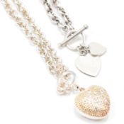 TWO 925 SILVER HEART CHARM CHAIN NECKLACES