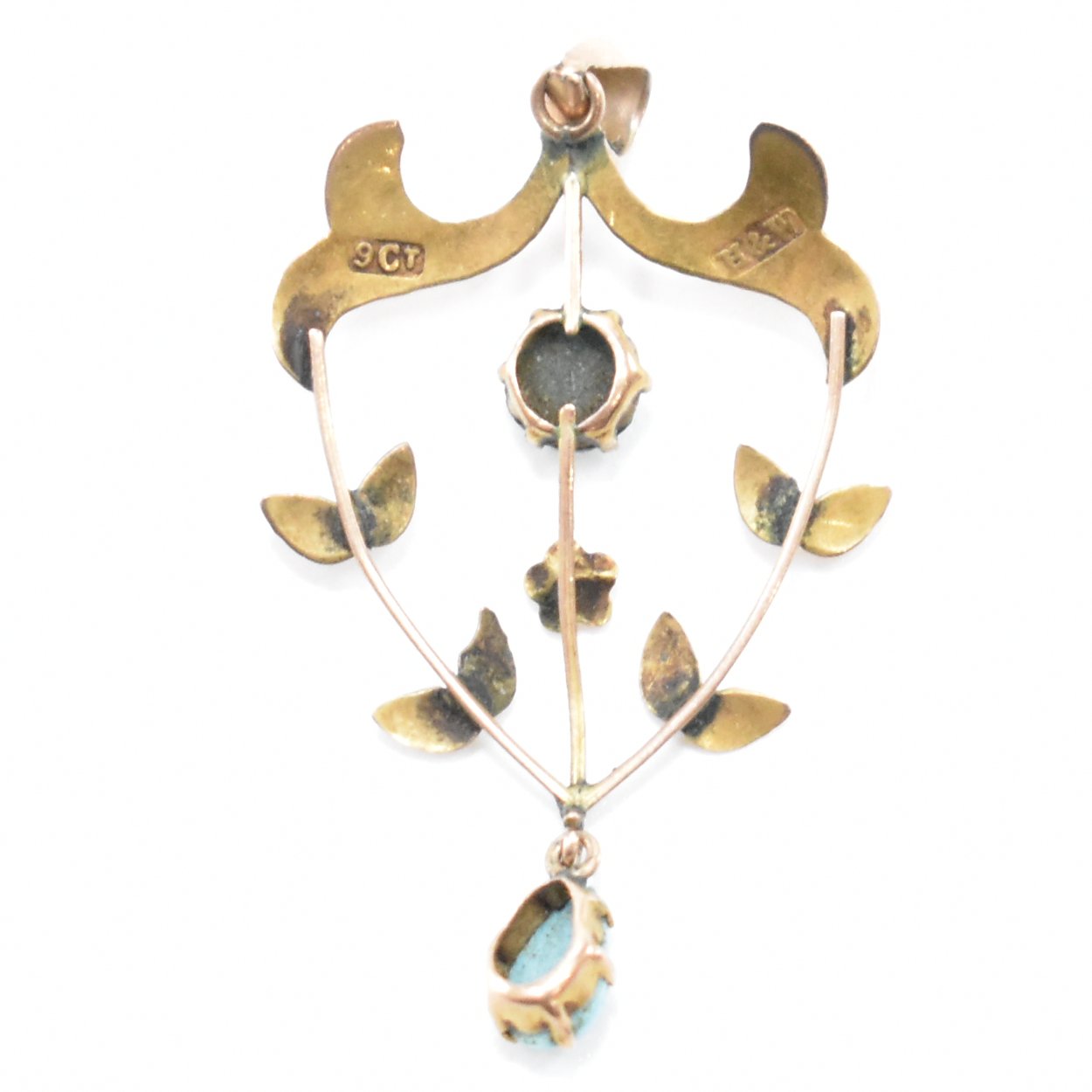 ART NOUVEAU 9CT GOLD & TURQUOISE PENDANT - Image 2 of 5