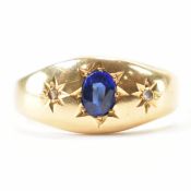 HALLMARKED 18CT GOLD DIAMOND & BLUE STONE GYPSY RING