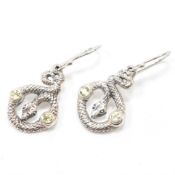 PAIR OF SILVER & PERIDOT SNAKE DROP EARRINGS