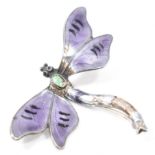 ANTIQUE JOHN AITKIN & SON SILVER ENAMELLED DRAGONFLY BROOCH