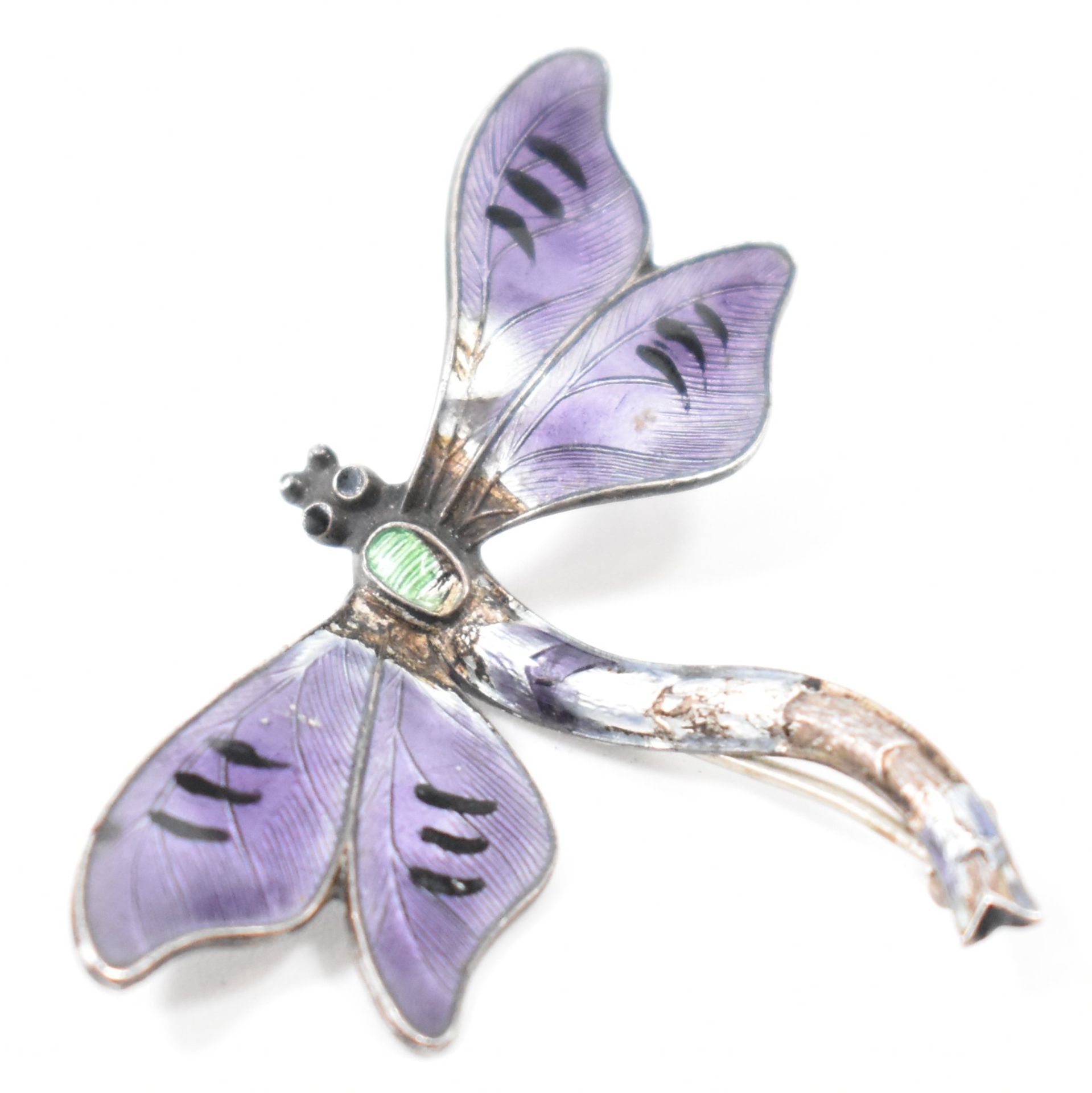 ANTIQUE JOHN AITKIN & SON SILVER ENAMELLED DRAGONFLY BROOCH