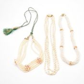 TWO CULTURED PEARL & ONE SIMULATED PEARL NECKLACES