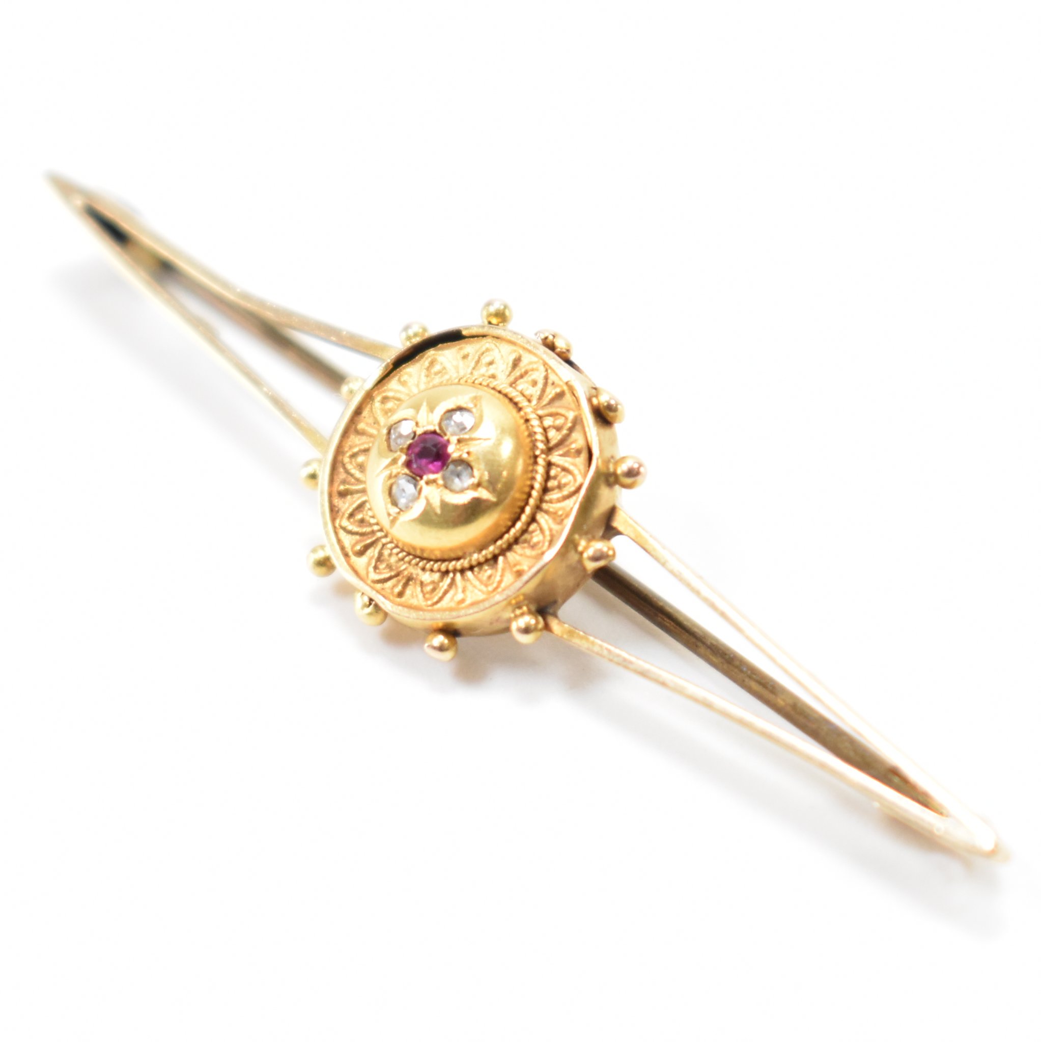 VINTAGE 9CT GOLD DIAMOND & RUBY BAR BROOCH - Image 2 of 7