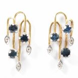 PAIR OF VINTAGE GOLD SAPPHIRE & DIAMOND DRESS EARRINGS