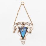 ART NOUVEAU GOLD OPAL & SEED PEARL PENDANT