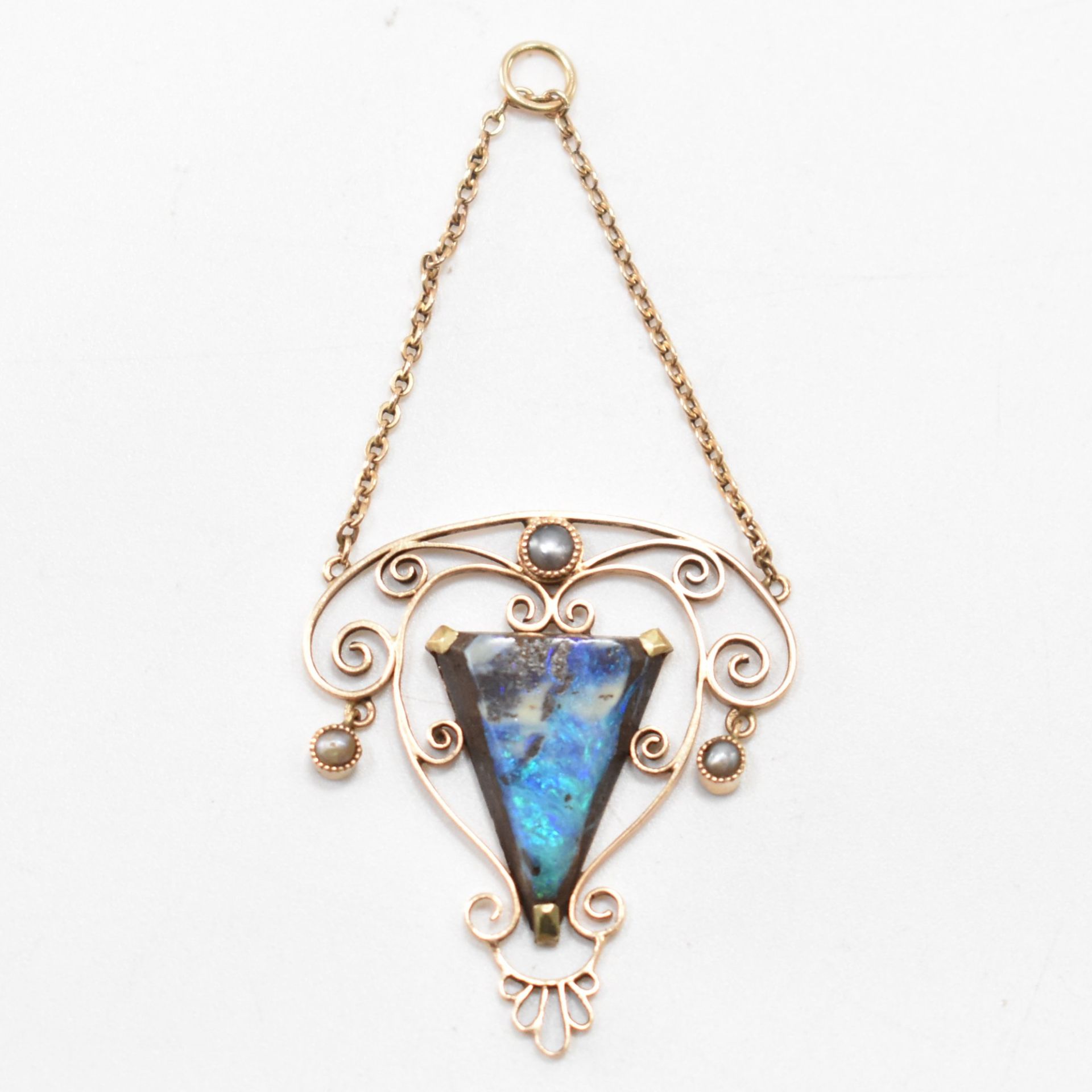 ART NOUVEAU GOLD OPAL & SEED PEARL PENDANT