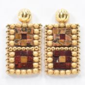 PAIR OF 18CT GOLD & HARD STONE PANEL EARRINGS