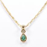 VINTAGE GOLD EMERALD & DIAMOND PENDANT NECKLACE