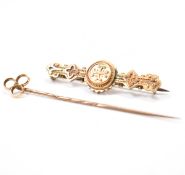 VINTAGE GOLD BAR BROOCH & STICK PIN