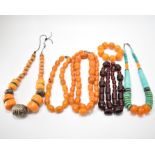 VINTAGE FAUX AMBER NECKLACES & TRIBAL NECKLACE