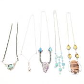 ASSORTED SILVER STONE SET NECKLACES