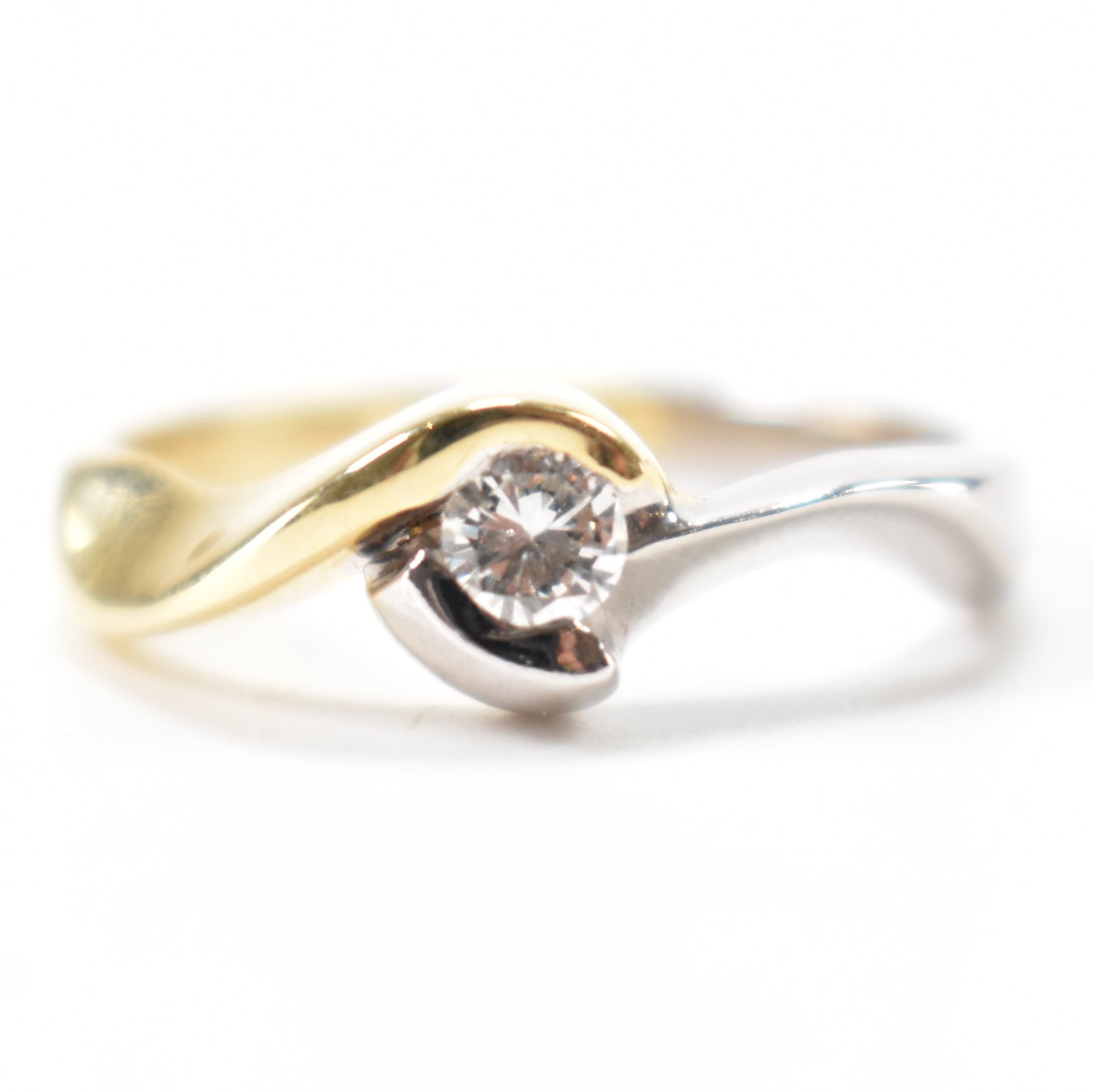 TWO TONE GOLD & DIAMOND CROSSOVER RING