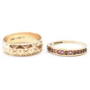 TWO HALLMARKED GOLD RINGS - ETERNITY RING & BAND RING