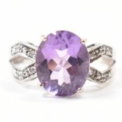 HALLMARKED 9CT WHITE GOLD & AMETHYST RING