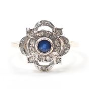 HALLMARKED 9CT GOLD DIAMOND & BLUE STONE RING