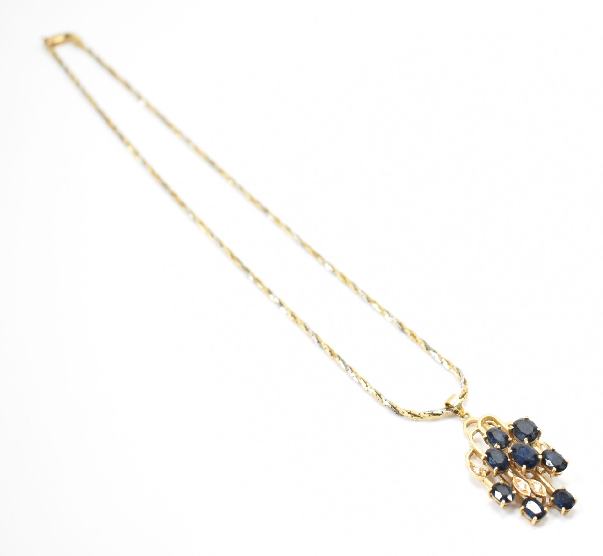 GOLD SAPPHIRE & DIAMOND PENDANT NECKLACE - Image 3 of 5