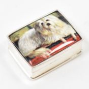 SILVER PILL BOX WITH ENAMELLED DOG PANEL