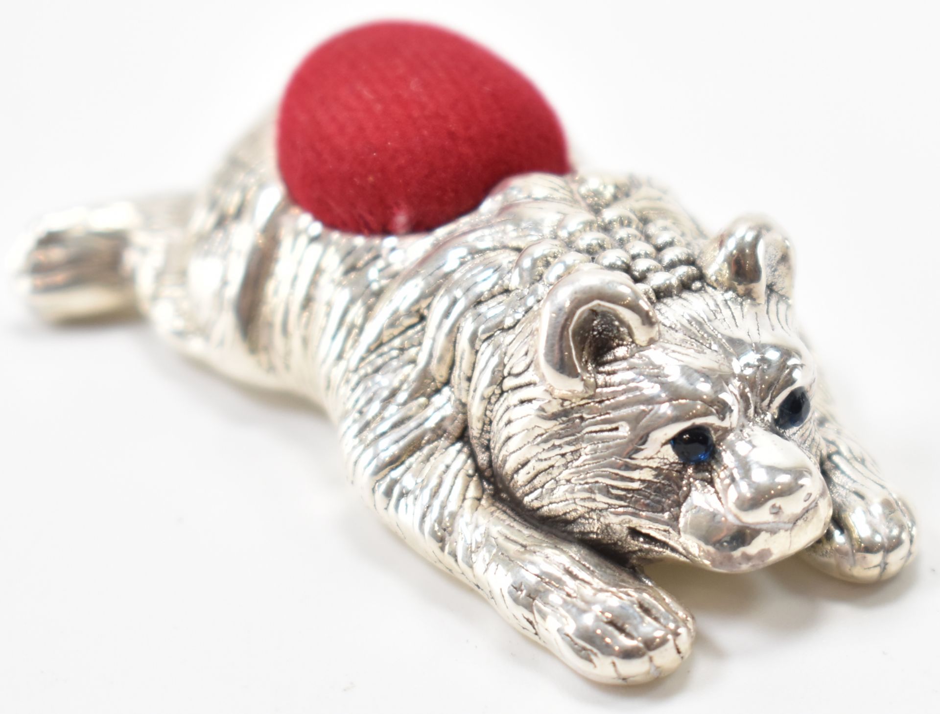 SILVER BEAR PIN CUSHION WITH BLUE STONE EYES - Image 2 of 5