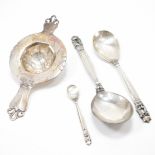 GEORG JENSEN SILVER SPOONS & DANISH SILVER TEA STRAINER