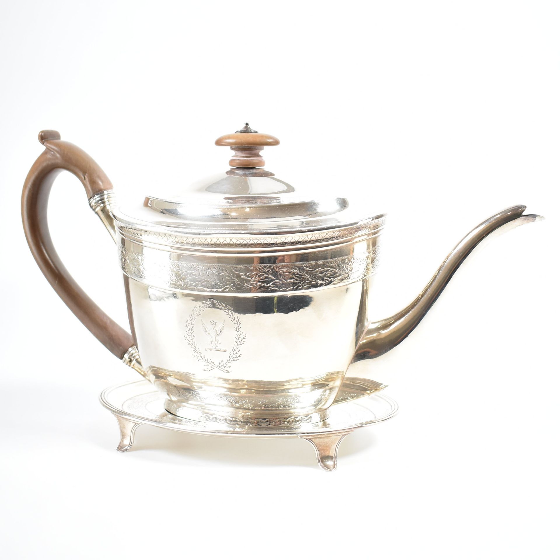 GEORGE III HALLMARKED SILVER TEAPOT & STAND