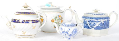 FOUR TEAPOTS - GEORGE IV & VICTORIAN - ROYAL WORCESTER - WILLOW