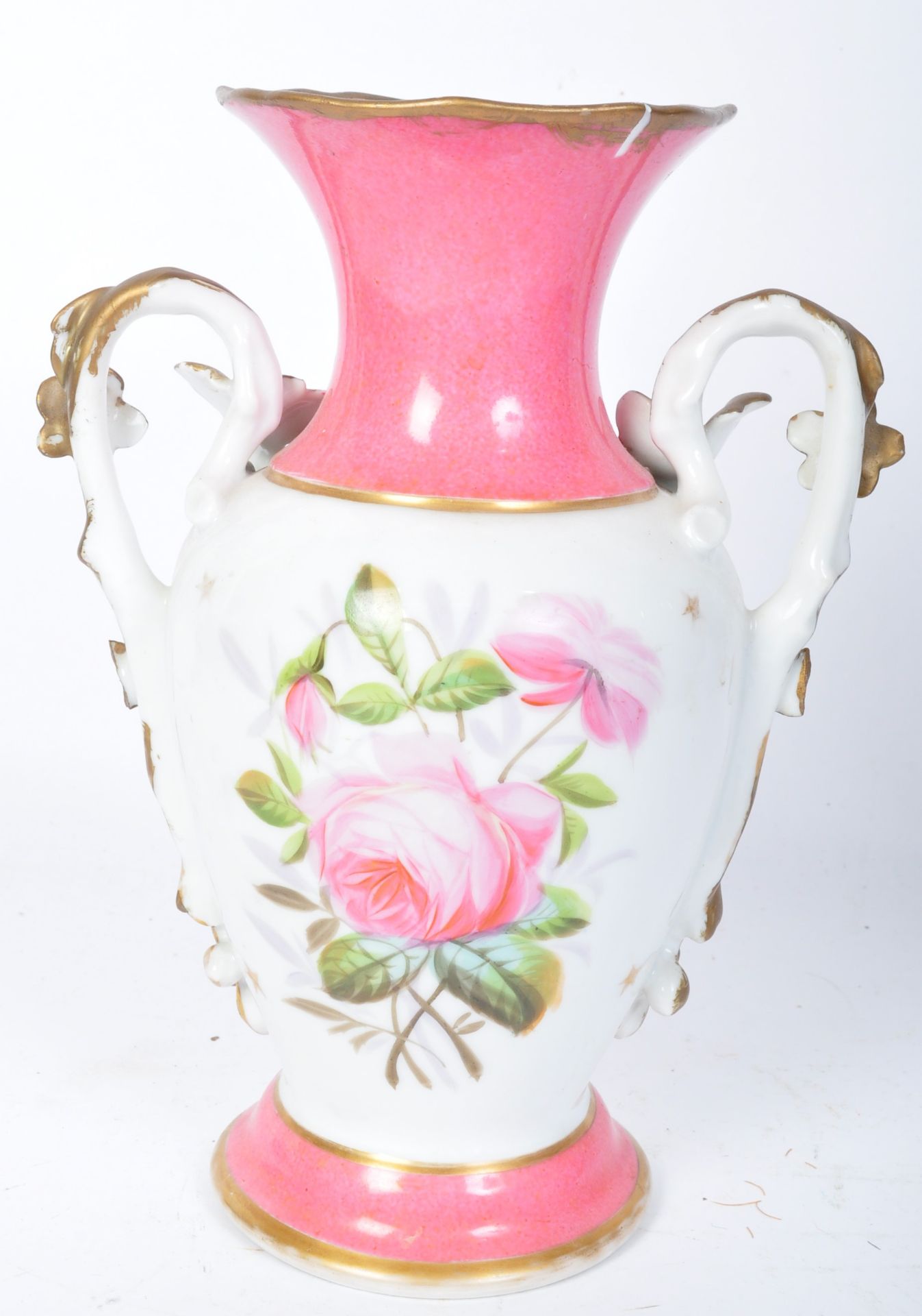 19TH CENTURY HAND PAINTED TWIN HANDLE VASE - Bild 3 aus 5