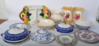 COLLECTION OF CHINA - CLARICE CLIFF - PLATES - TUREENS - VASES
