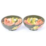 PAIR OF VINTAGE MOORCROFT HIBISCUS MINIATURE HAND PAINTED BOWLS