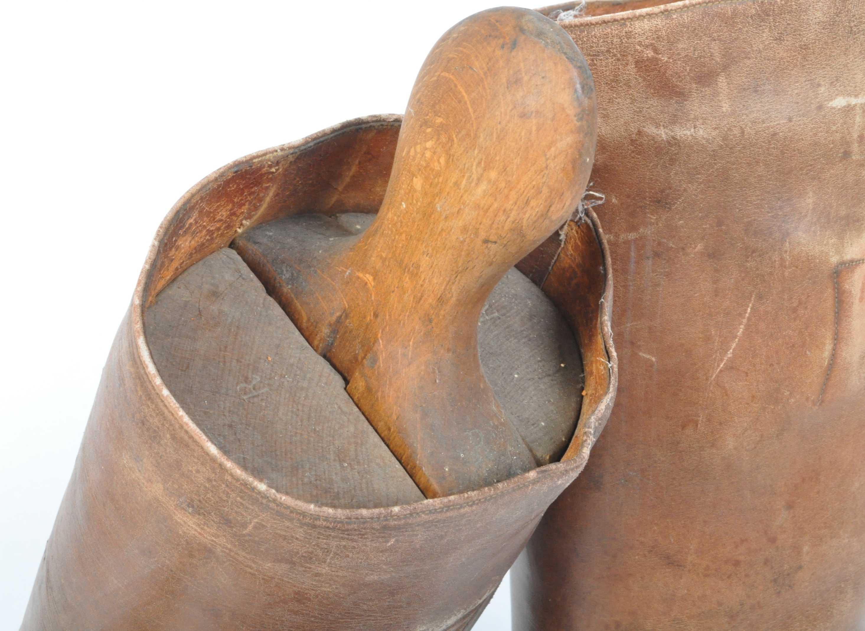 PAIR OF EDWARDIAN LEATHER RIDING BOOTS W/ WOOD SHOE TREES - Image 5 of 5