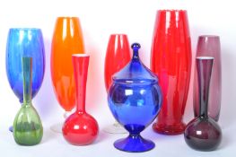 A COLLECTION OF RETRO MID 20TH CENTURY COLOURED ART GLASS