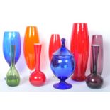 A COLLECTION OF RETRO MID 20TH CENTURY COLOURED ART GLASS