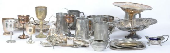 A COLLECTION OF VINTAGE SILVER PLATE - PEWTER