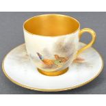 A CIRCA 1920S ROYAL WORCESTER COFFEE CUP & SAUCER BY J STINTON