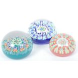 THREE VINTAGE STRATHEARN MILLEFIORI GLASS PAPERWEIGHTS