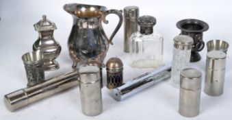 AN ASSORTMENT OF METAL AND SILVERPLATE GLASSWARE