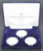 THREE WESTMINSTER COLLECTION TURKS & CAICOS .999 FINE SILVER COINS