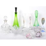 LARGE COLLECTION MID CENTURY GLASS - VASES - DECANTERS - BOWLS