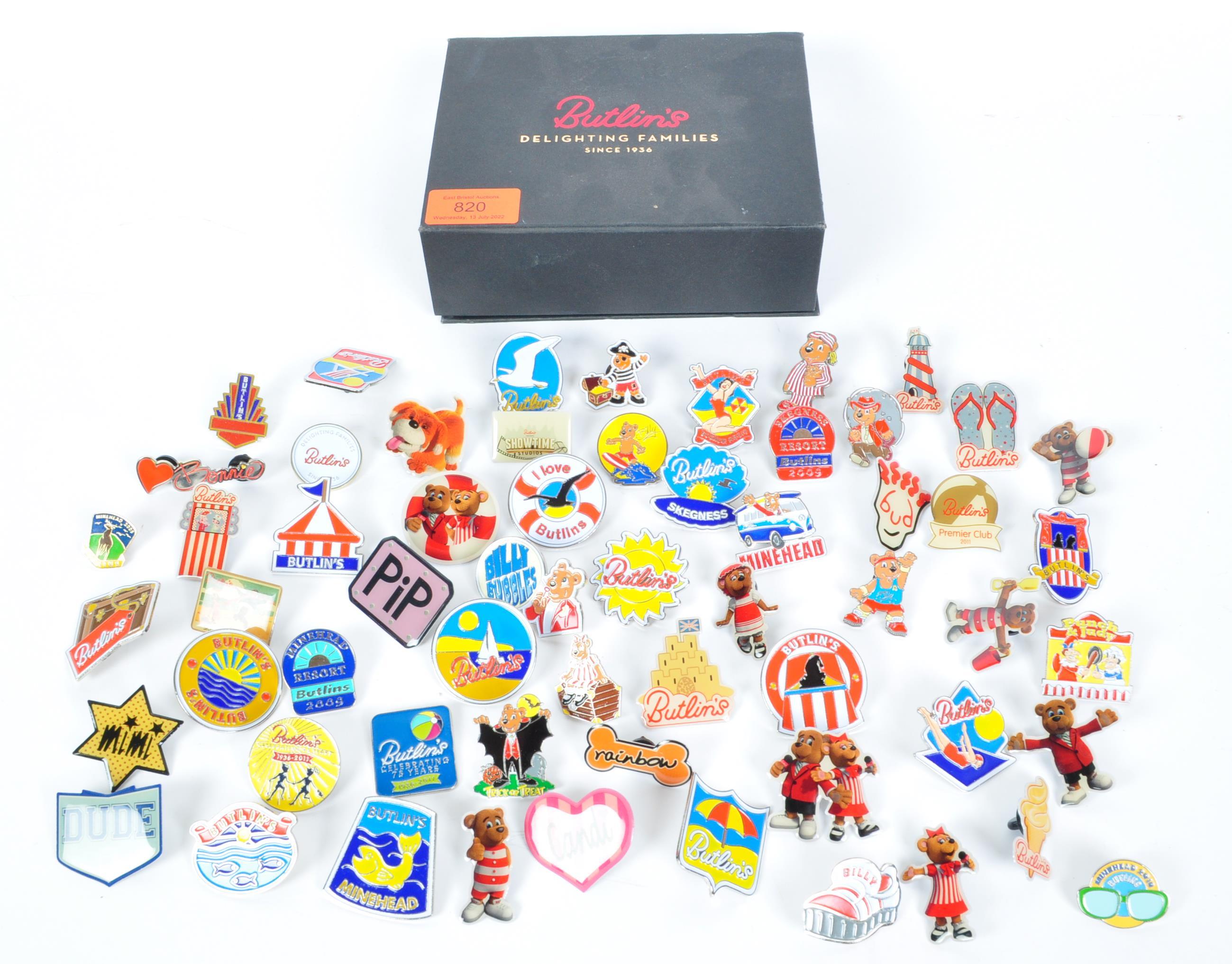 LARGE COLLECTION VINTAGE BUTLINS ENAMEL PIN BADGES