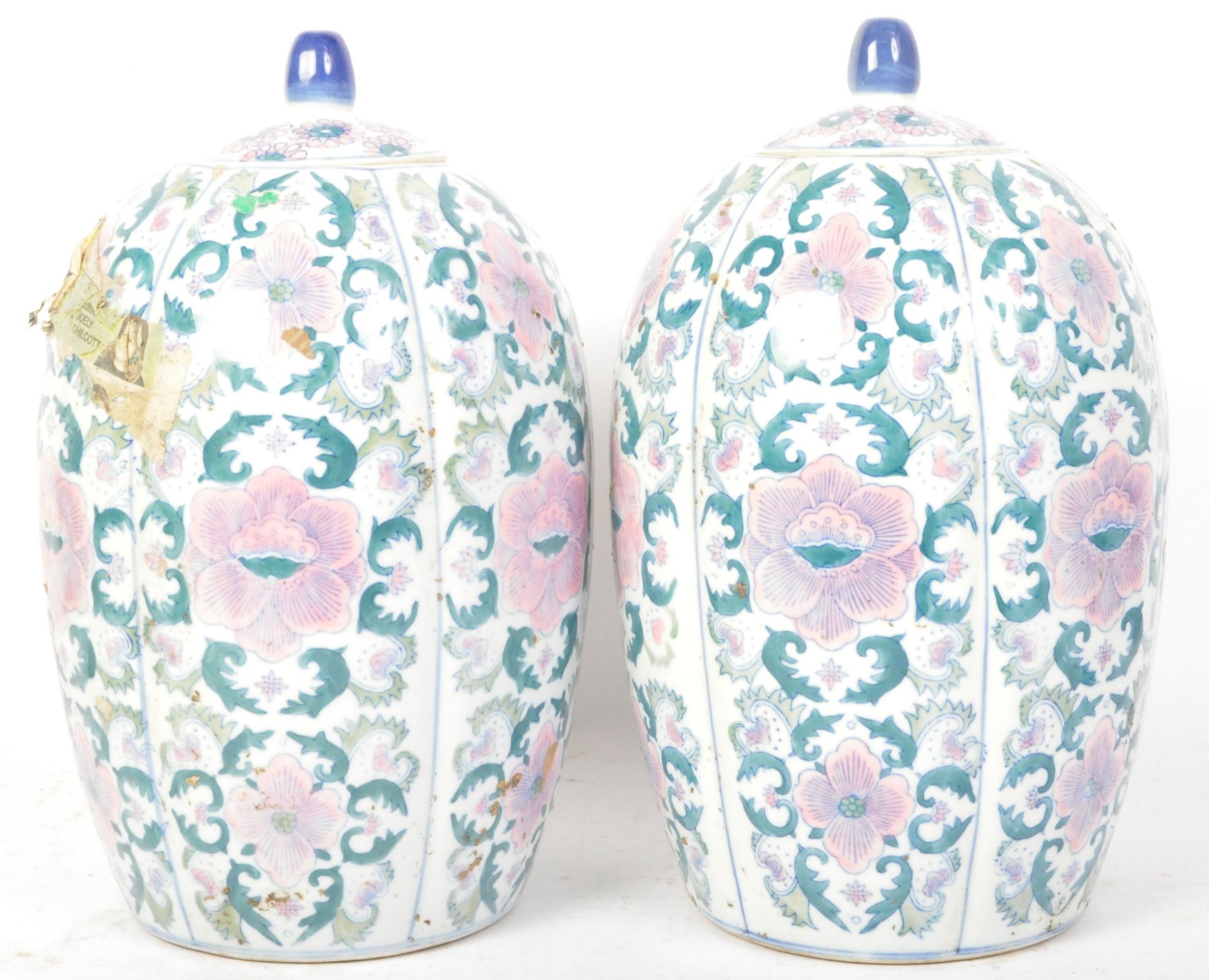 PAIR OF VINTAGE CHINESE CERAMIC LIDDED VASES