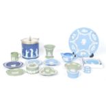 COLLECTION OF VINTAGE BLUE & SEA GREEN WEDGWOOD JASPERWARE