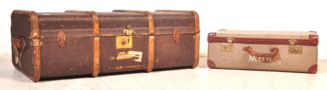 EARLY 20TH CENTURY BENTWOOD STEAMER TRUNK & SUITCASE